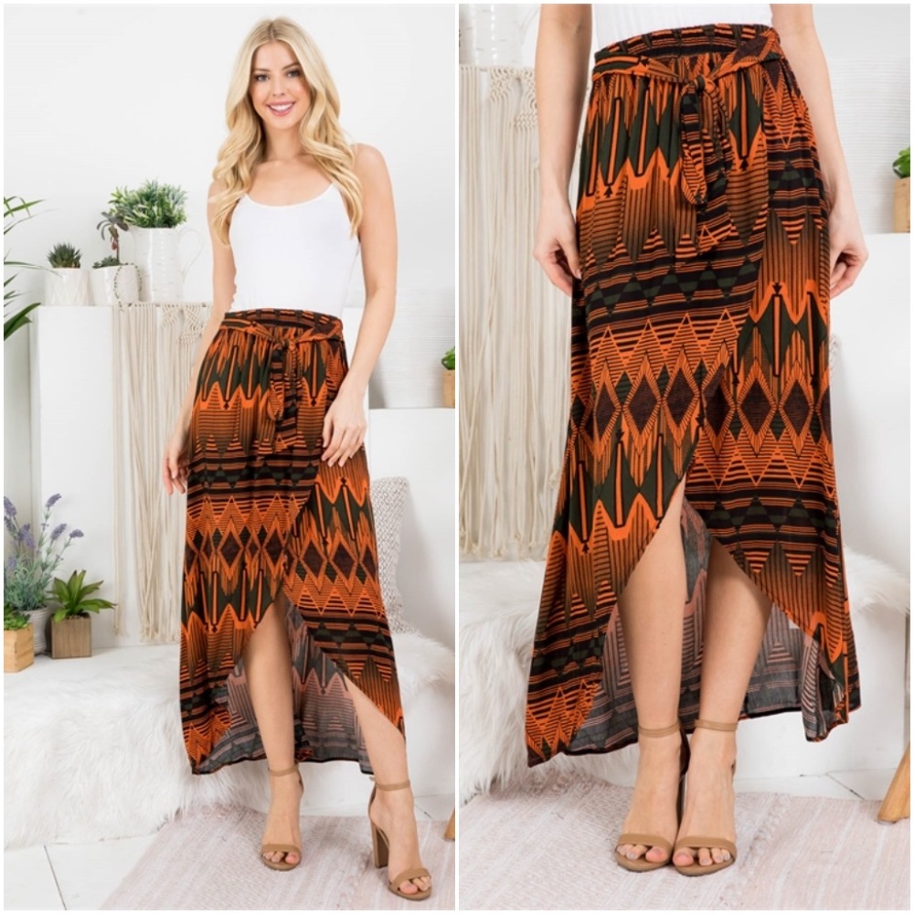 Orange & Black print design skirt